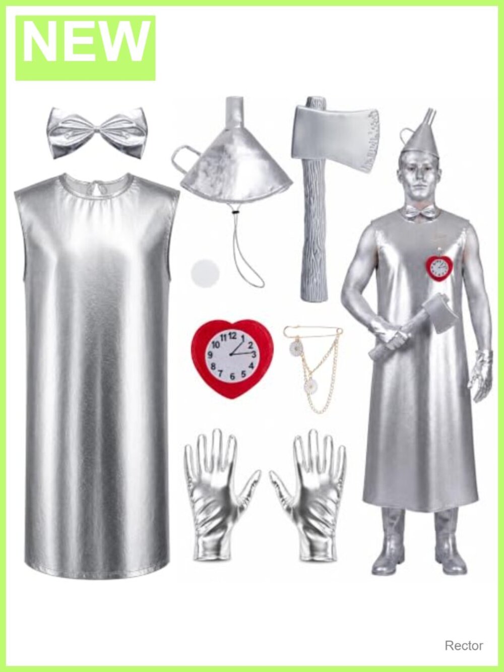 Silver Metallic Tin Man Costume 7pc Set with Axe Hat Adult